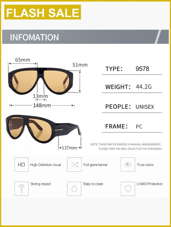 Oversized Aviator Sunglasses Retro Luxury Designer Thick Frame UV Protection main image 2